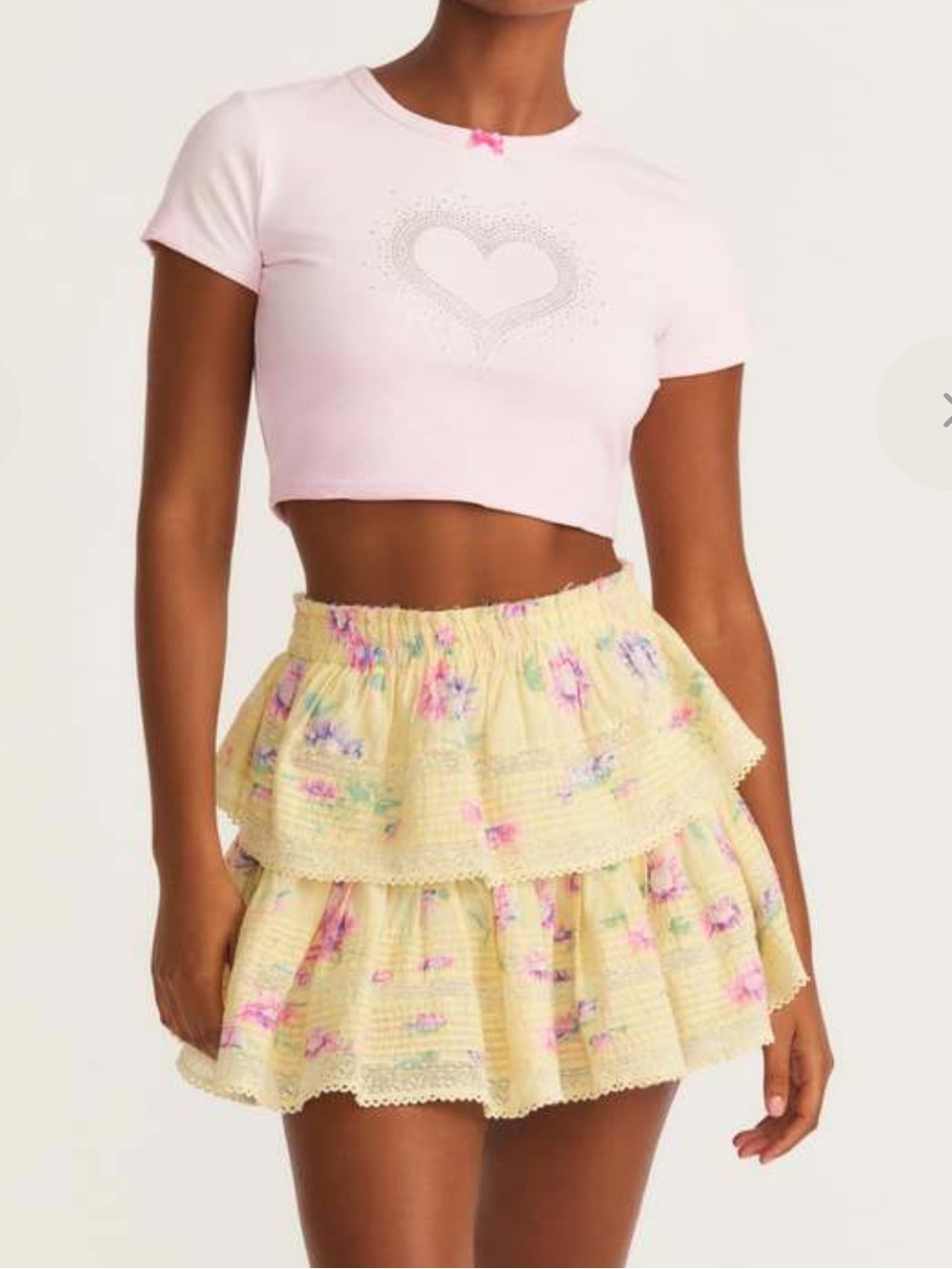 LoveShackFancy Yellow Floral Ruffled Mini Skirt